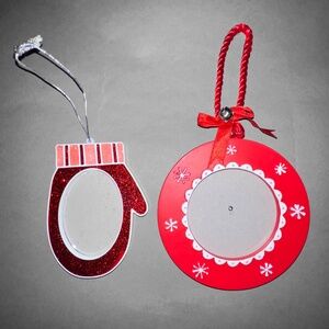 Set of 2 Red Photo Frame Christmas Ornaments